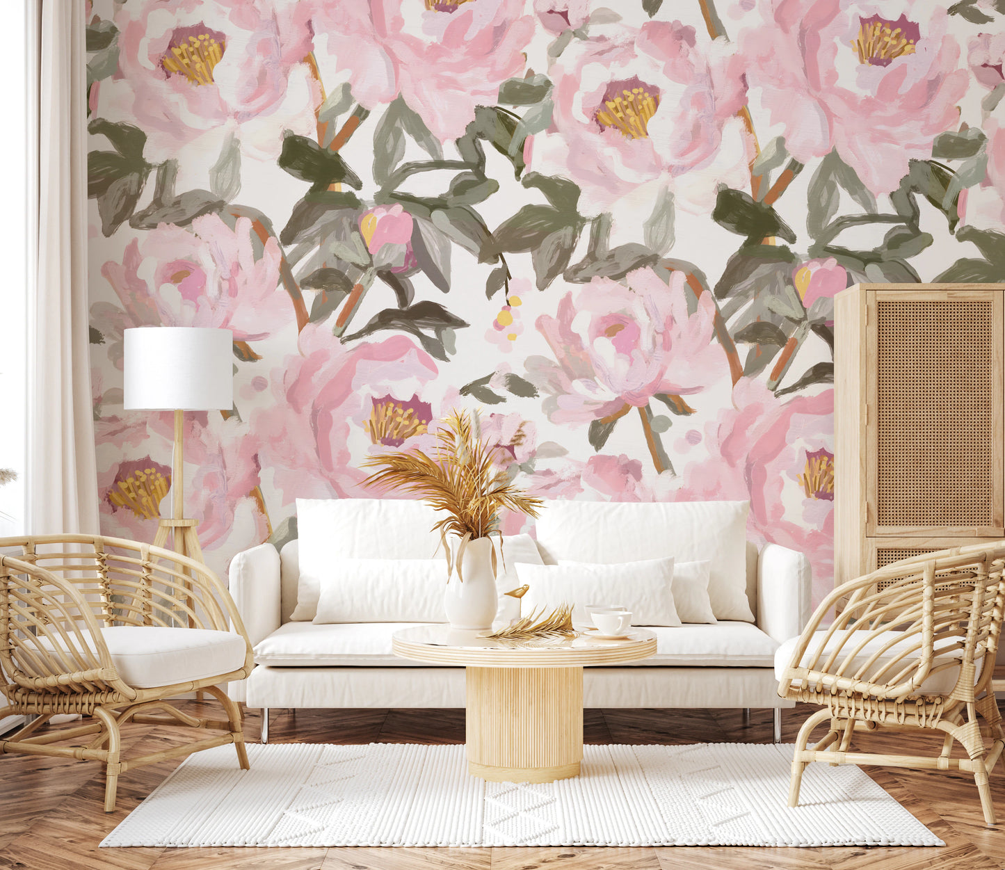 Vintage oil painted Peonies Wall Mural