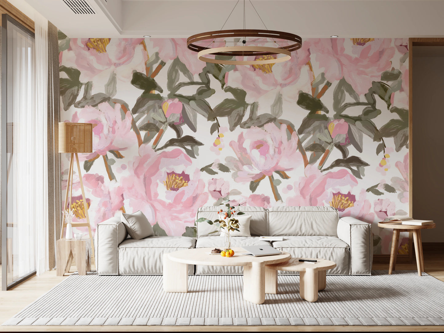 Vintage oil painted Peonies Wall Mural