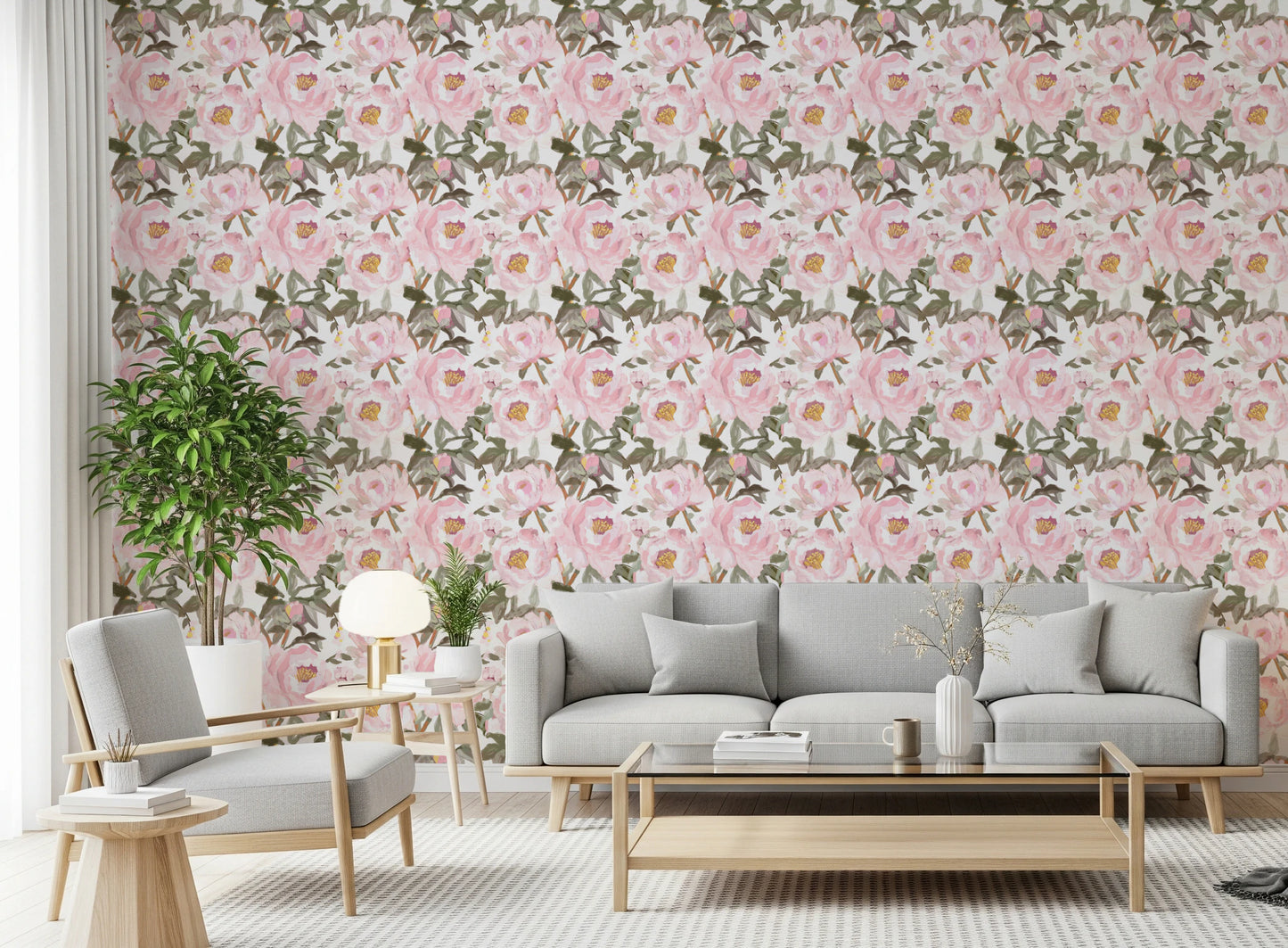 Vintage Oil Painted Pink Peonies with Soft Romantic Petals Wallpaper⁠
