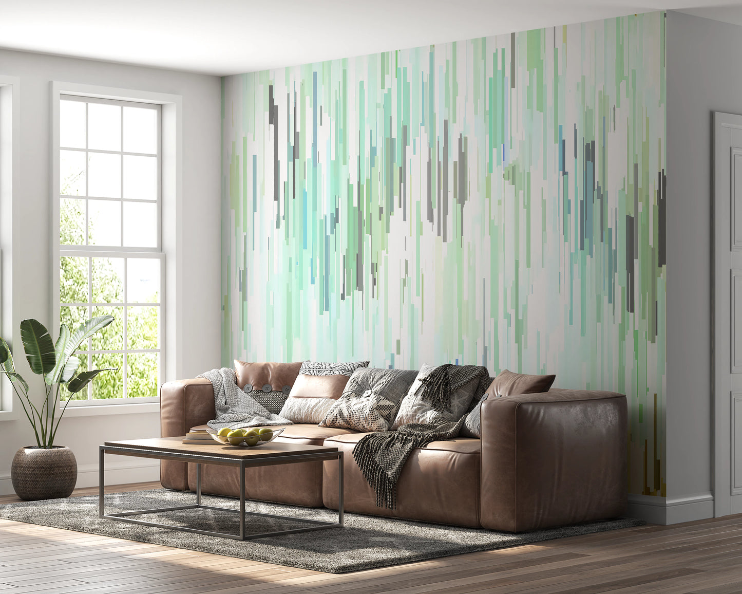 Teal Rain Geometric Spring Fall  Wall Mural