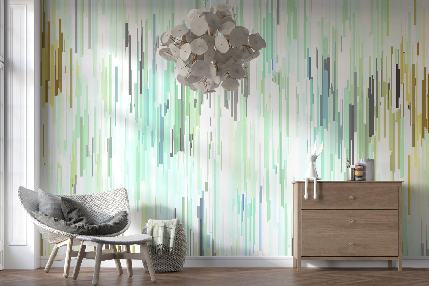 Teal Rain Geometric Spring Fall  Wall Mural