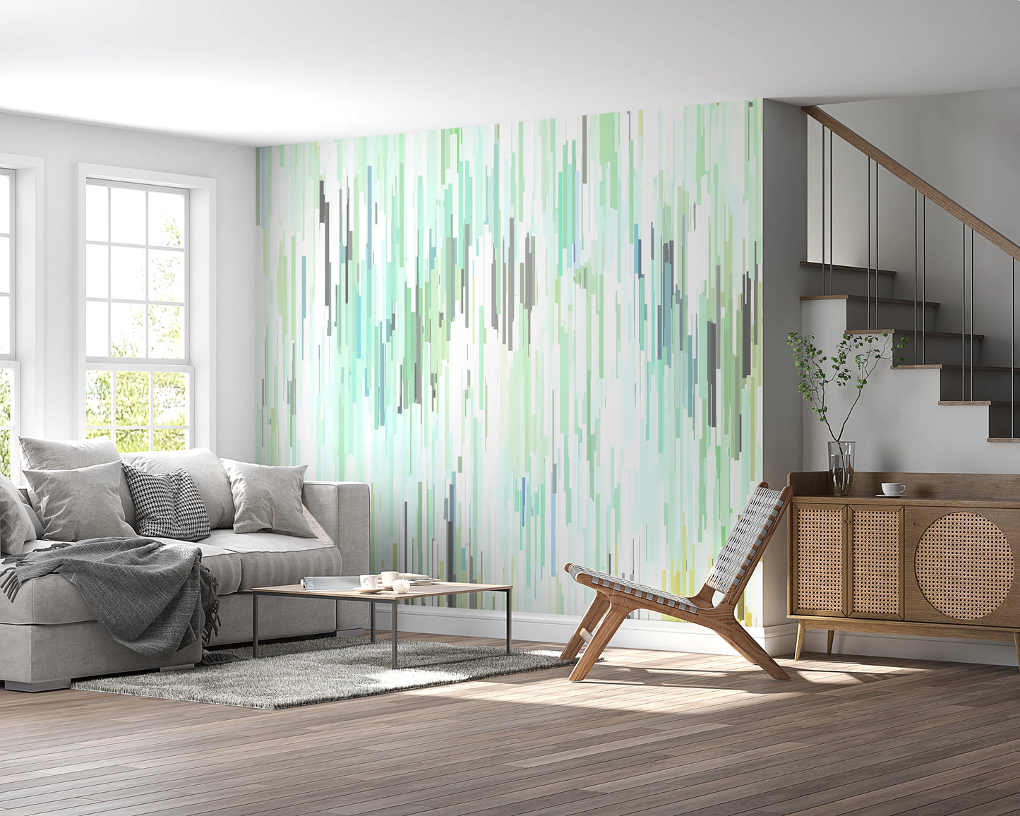 Teal Rain Geometric Spring Fall  Wall Mural