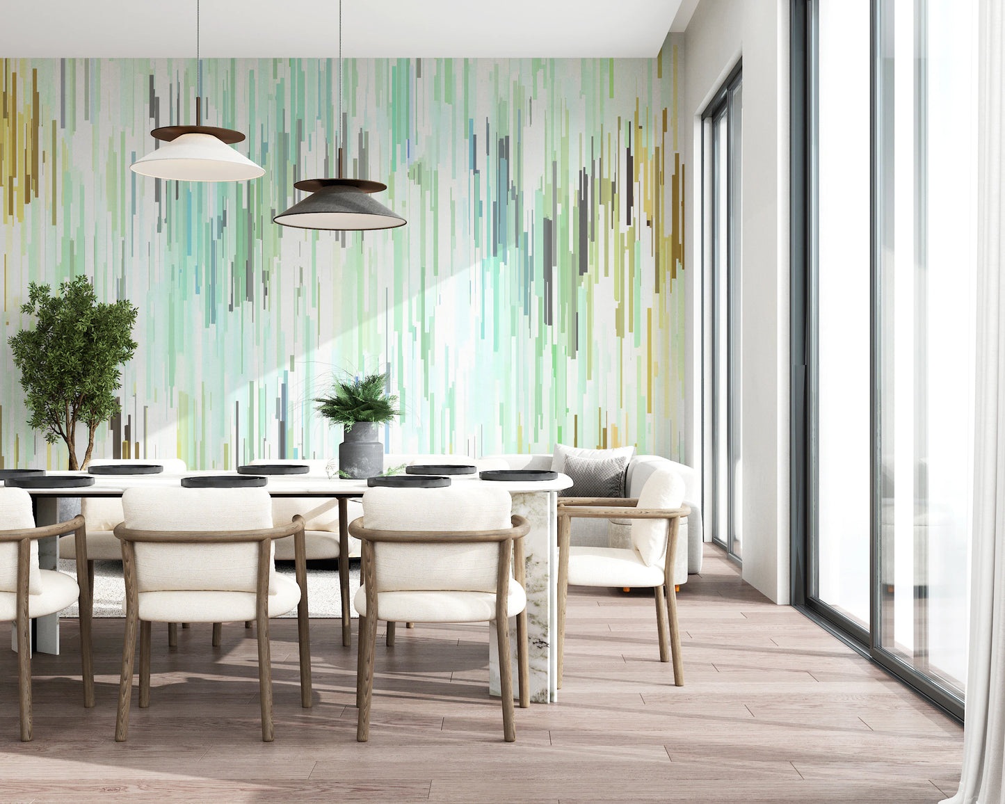 Teal Rain Geometric Spring Fall  Wall Mural