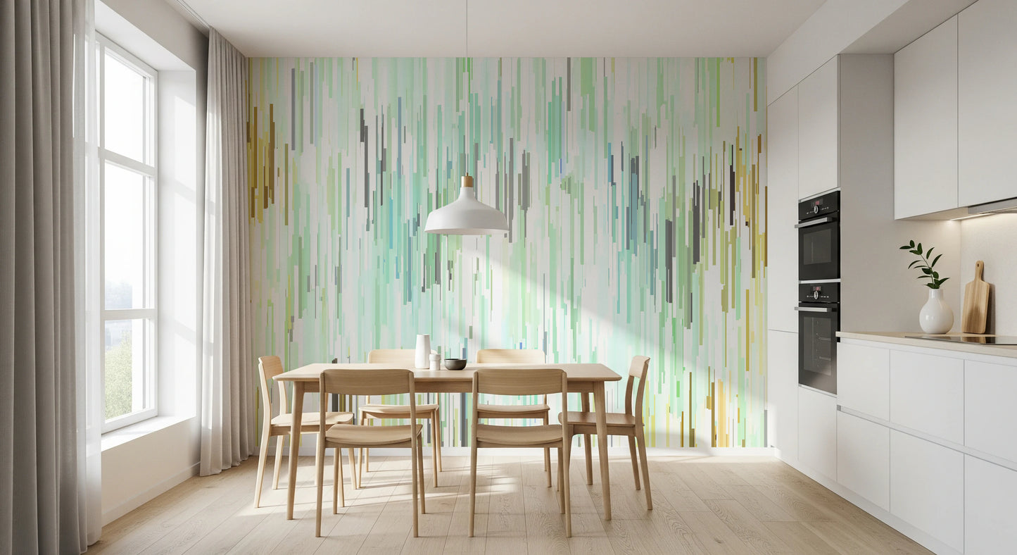 Teal Rain Geometric Spring Fall  Wall Mural