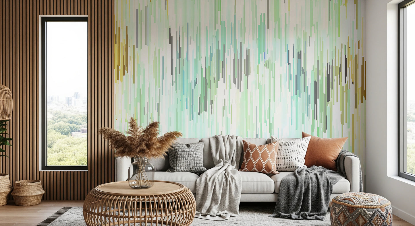 Teal Rain Geometric Spring Fall  Wall Mural