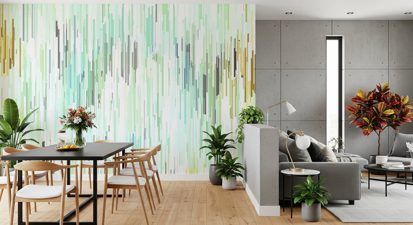 Teal Rain Geometric Spring Fall  Wall Mural