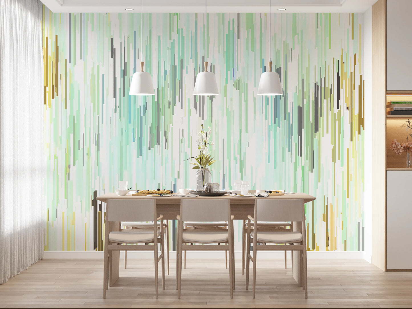Teal Rain Geometric Spring Fall  Wall Mural