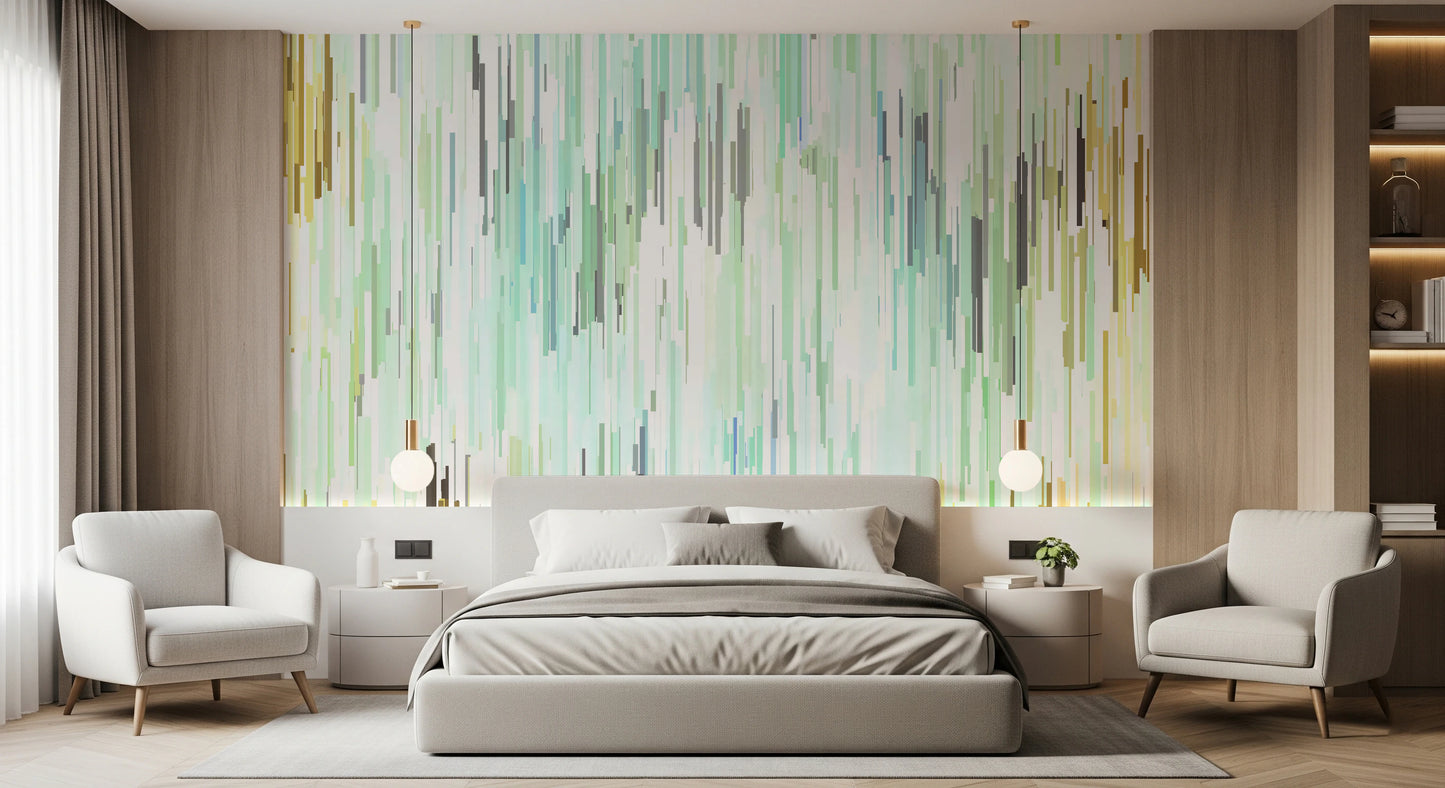 Teal Rain Geometric Spring Fall  Wall Mural