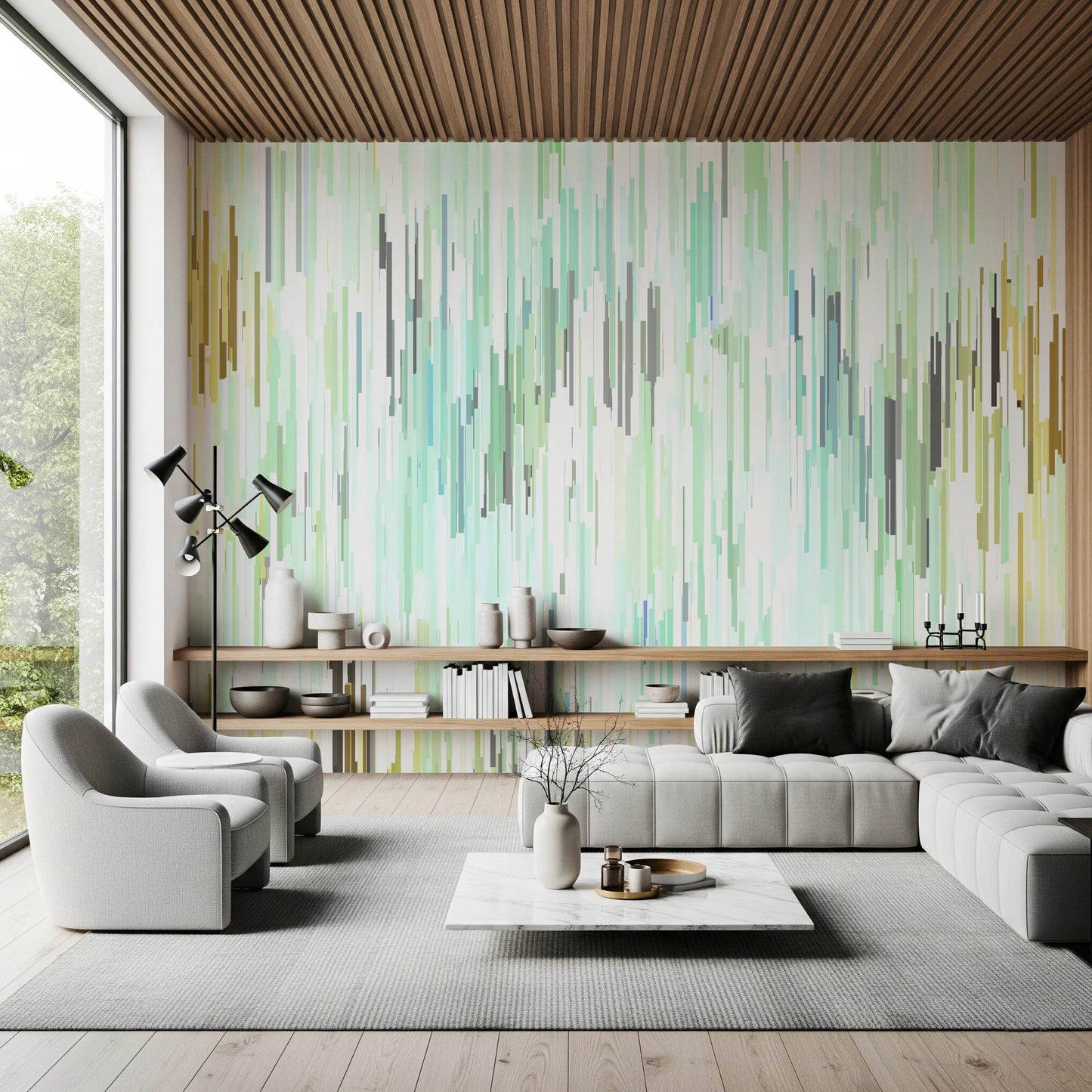 Teal Rain Geometric Spring Fall  Wall Mural