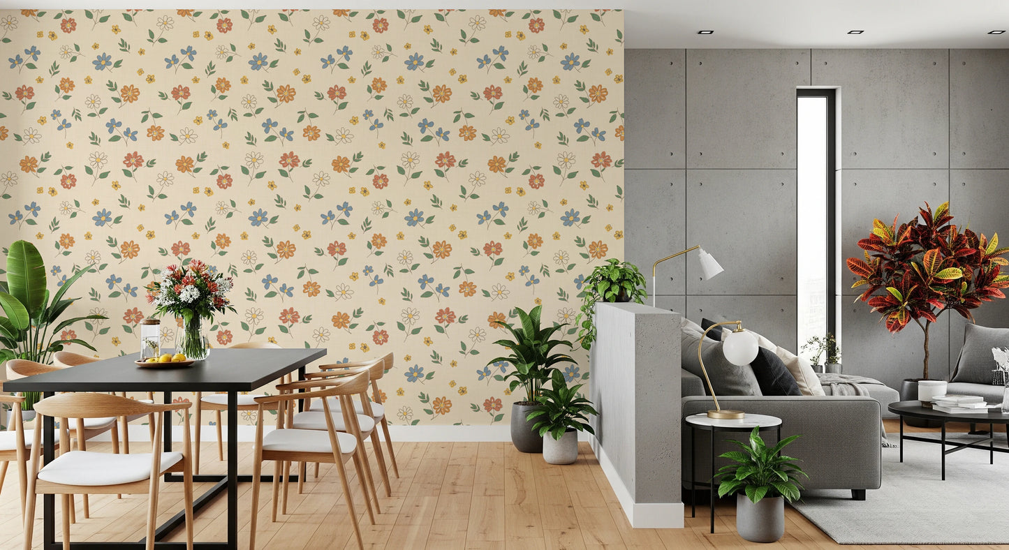 Country Scattered Floral Cream Granny Core Wallpaper⁠