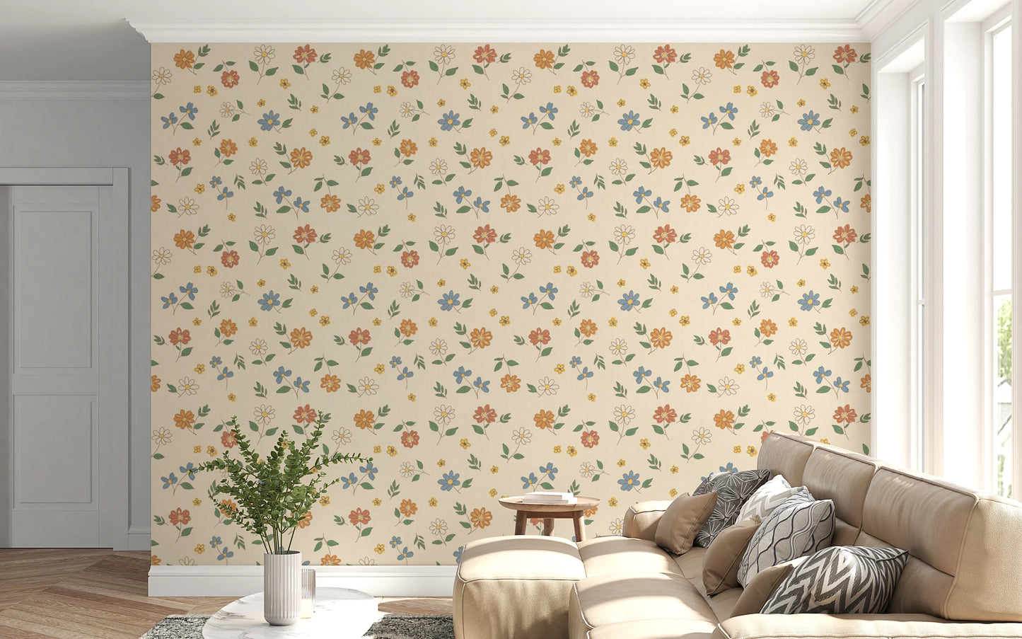 Country Scattered Floral Cream Granny Core Wallpaper⁠