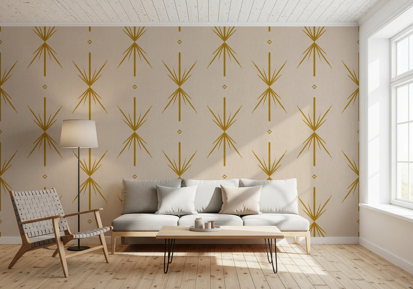 Mid Century Modern Atomic Starburst Cross Mustard Wallpaper⁠