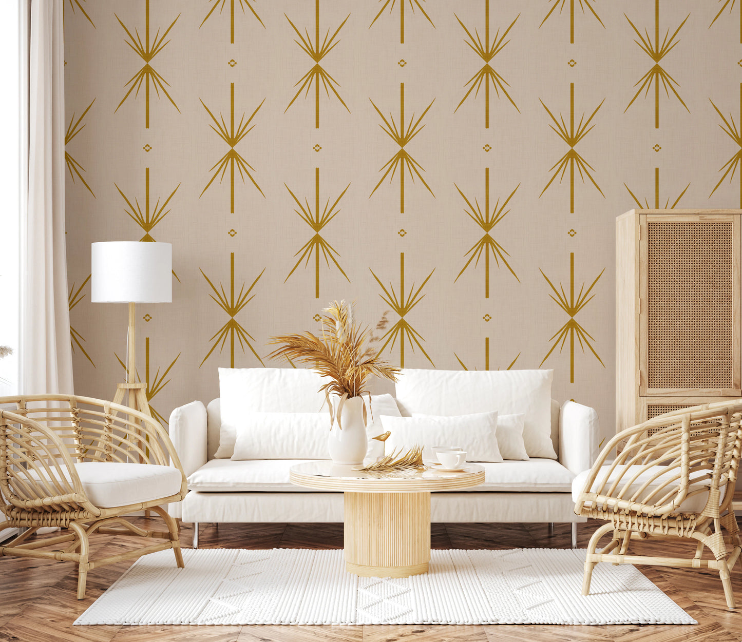 Mid Century Modern Atomic Starburst Cross Mustard Wallpaper⁠