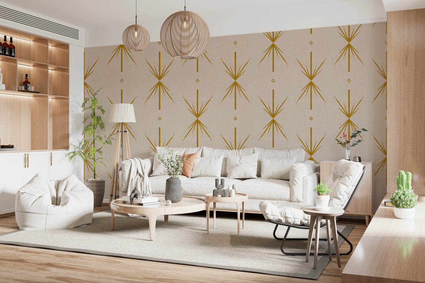 Mid Century Modern Atomic Starburst Cross Mustard Wallpaper⁠