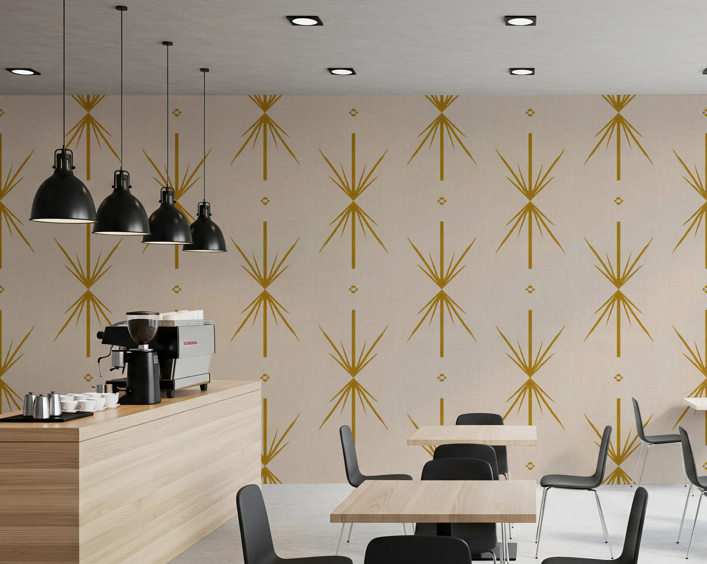 Mid Century Modern Atomic Starburst Cross Mustard Wallpaper⁠