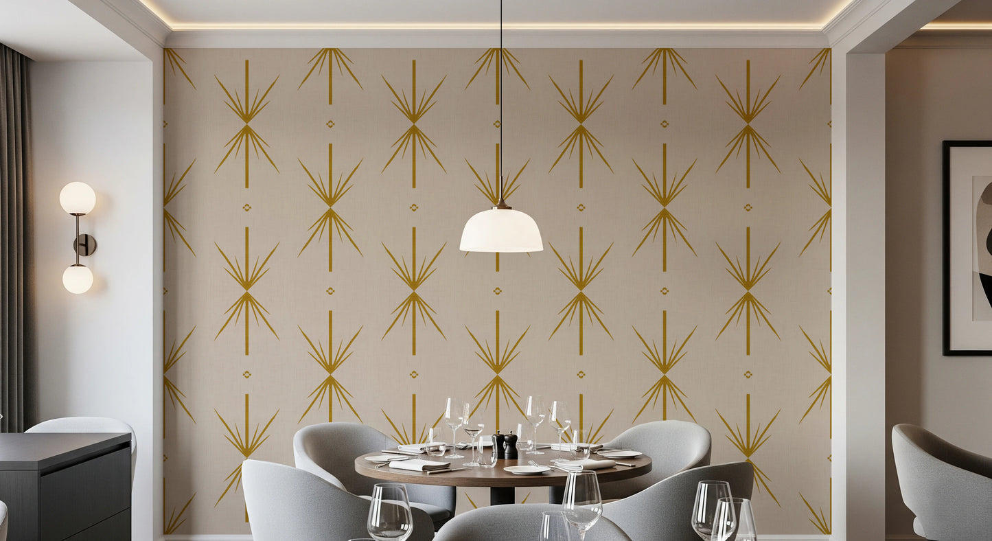 Mid Century Modern Atomic Starburst Cross Mustard Wallpaper⁠