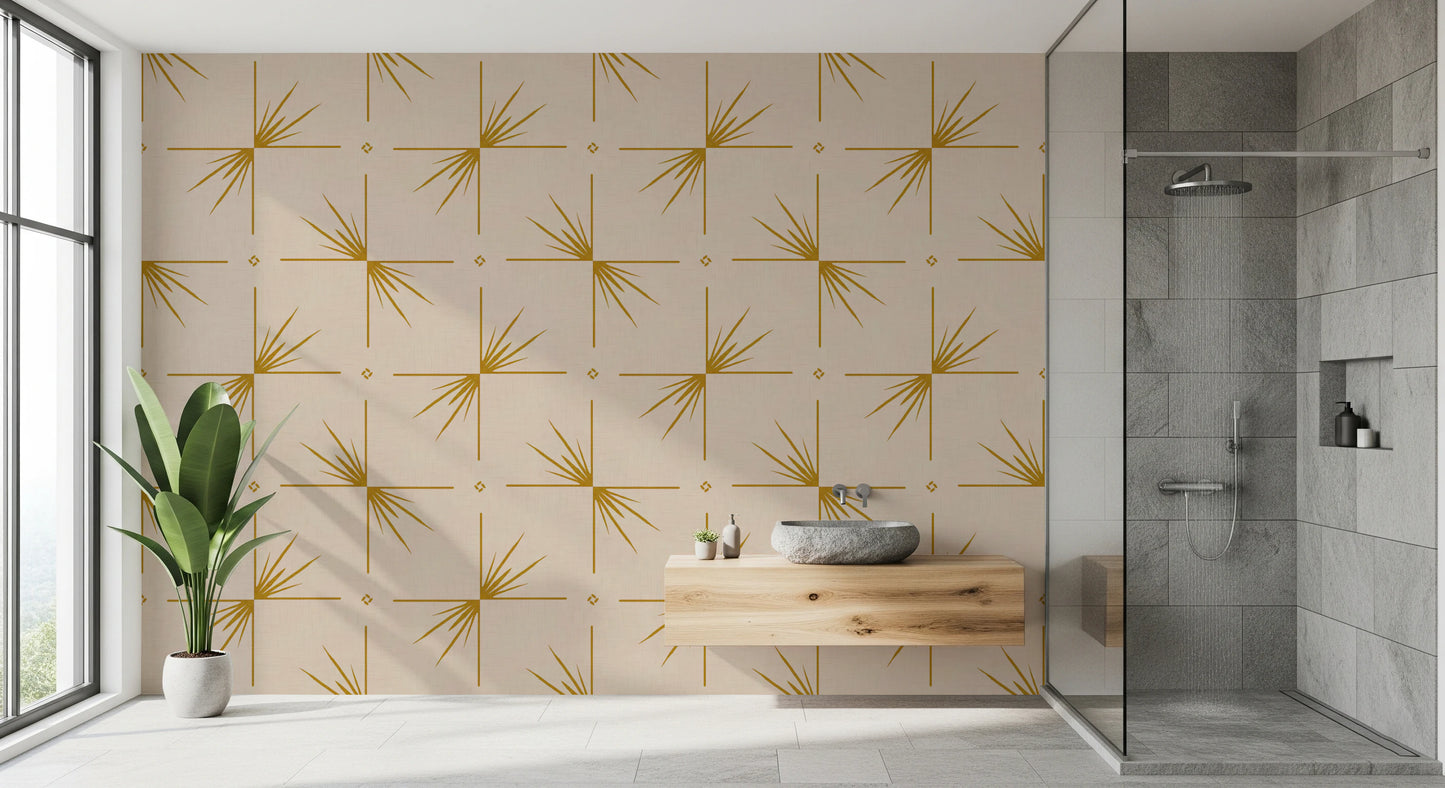 Mid Century Modern Starburst Cross Mustard Cream Wallpaper⁠