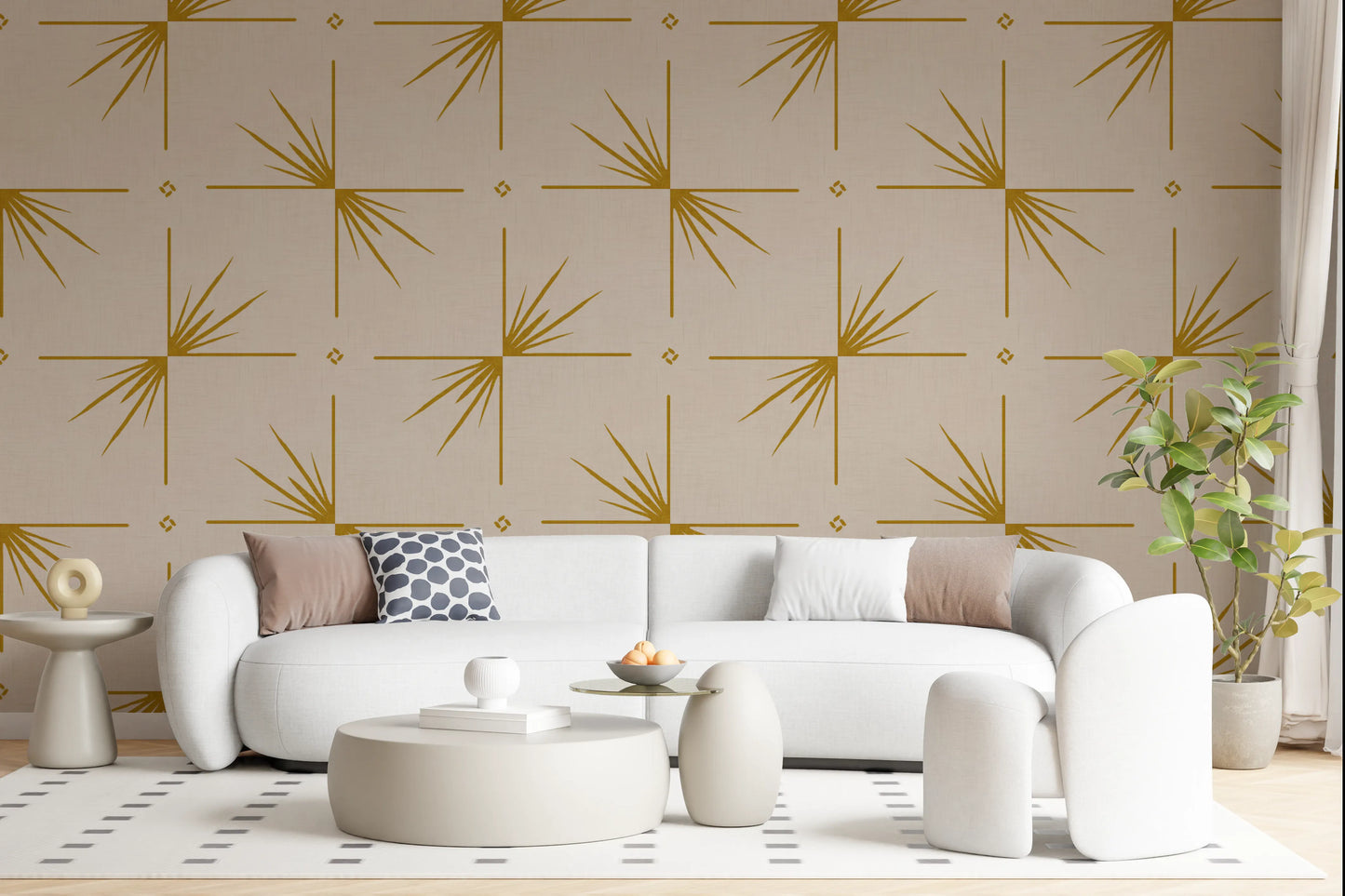 Mid Century Modern Starburst Cross Mustard Cream Wallpaper⁠