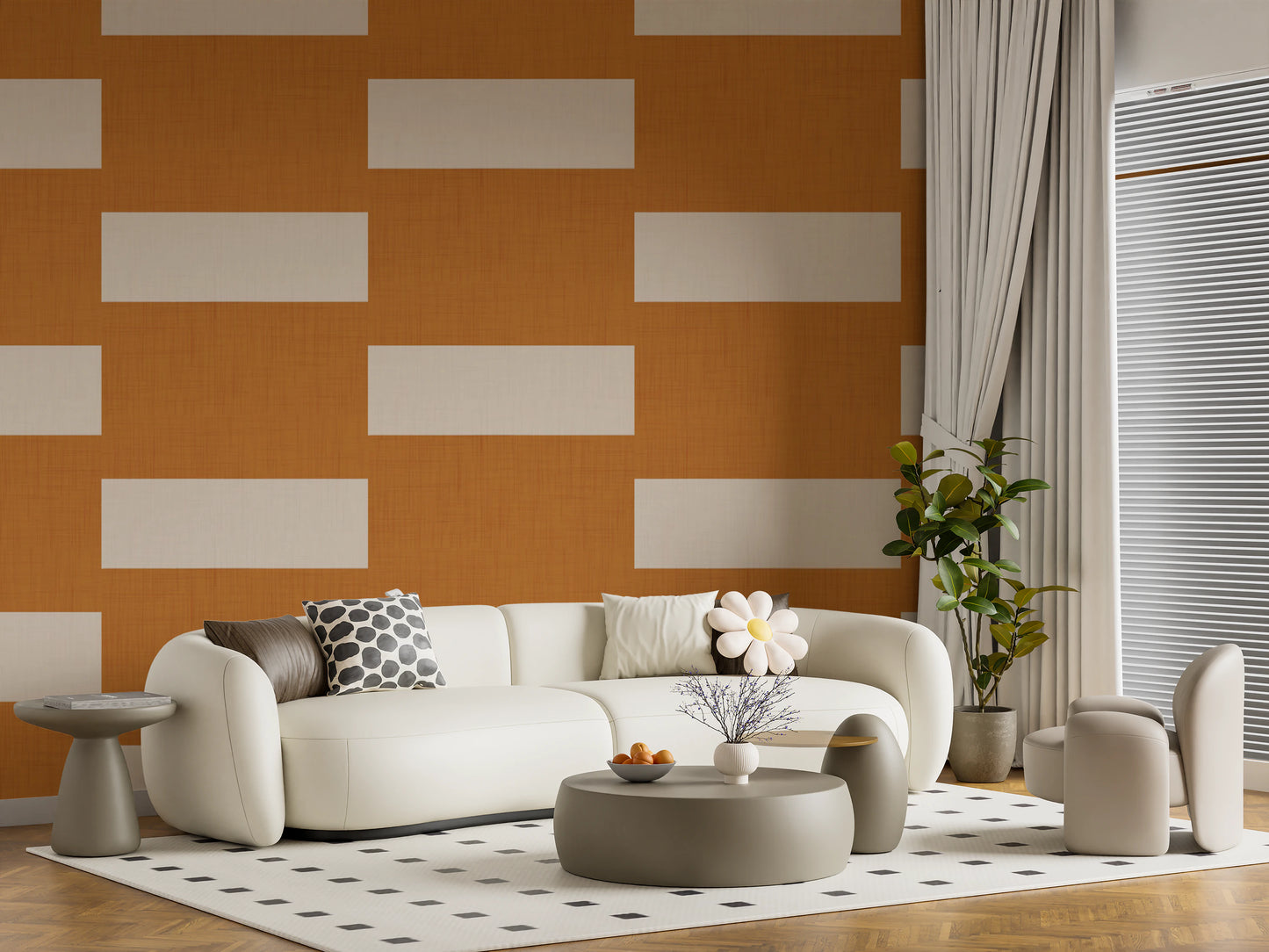 Minimal Stripe Block Terracotta Cream  Wallpaper⁠