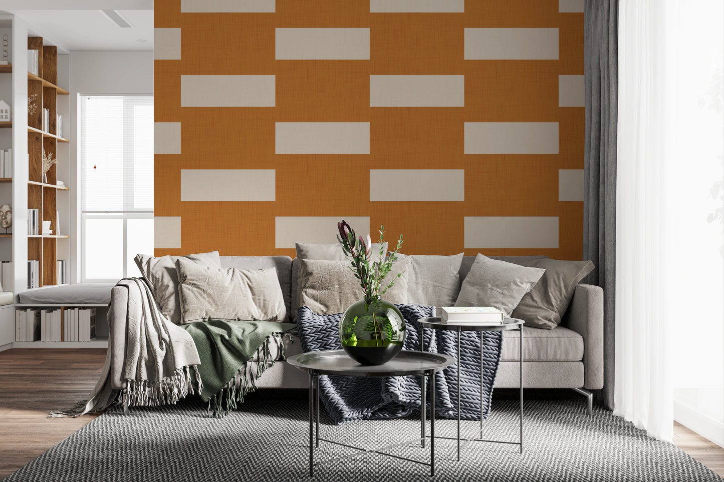 Minimal Stripe Block Terracotta Cream  Wallpaper⁠