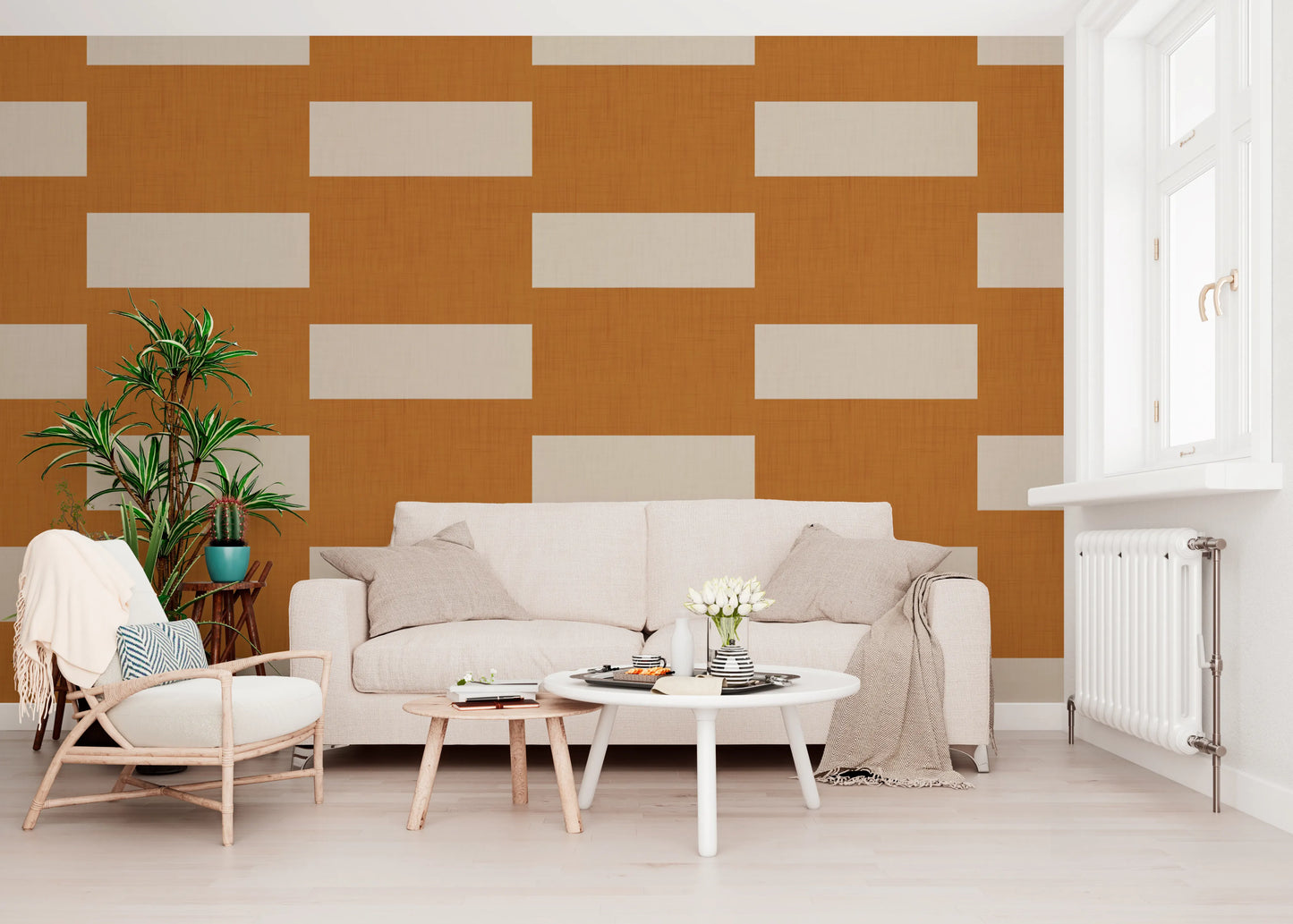 Minimal Stripe Block Terracotta Cream  Wallpaper⁠