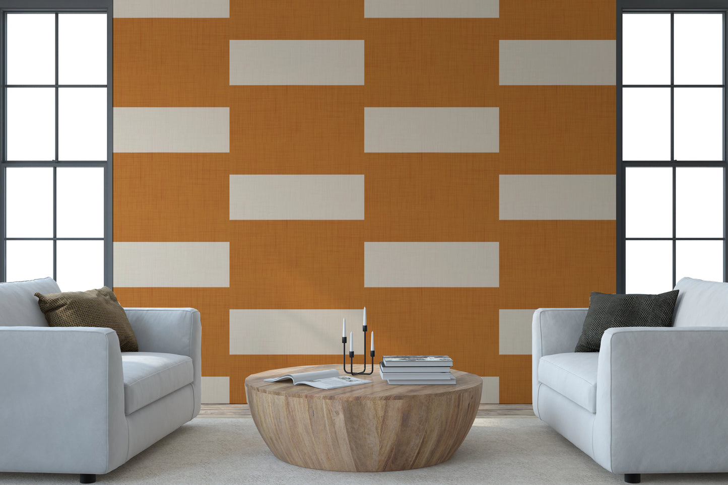 Minimal Stripe Block Terracotta Cream  Wallpaper⁠