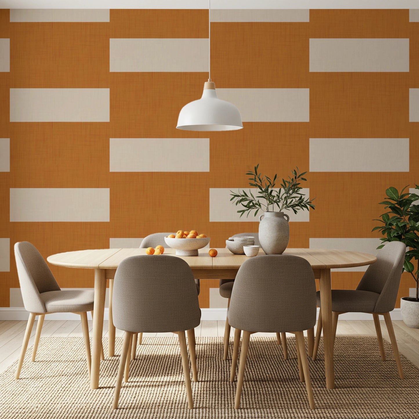 Minimal Stripe Block Terracotta Cream  Wallpaper⁠