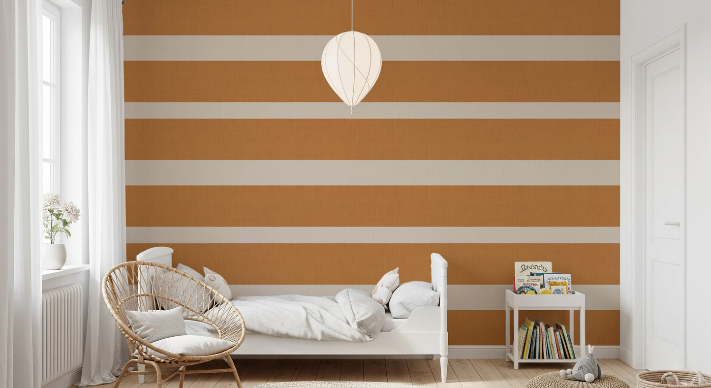 Modern Horizontal Stripe Terracotta Cream  Wallpaper⁠