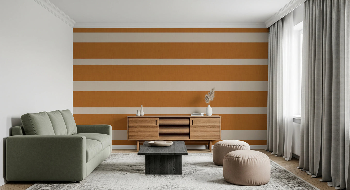 Modern Horizontal Stripe Terracotta Cream  Wallpaper⁠