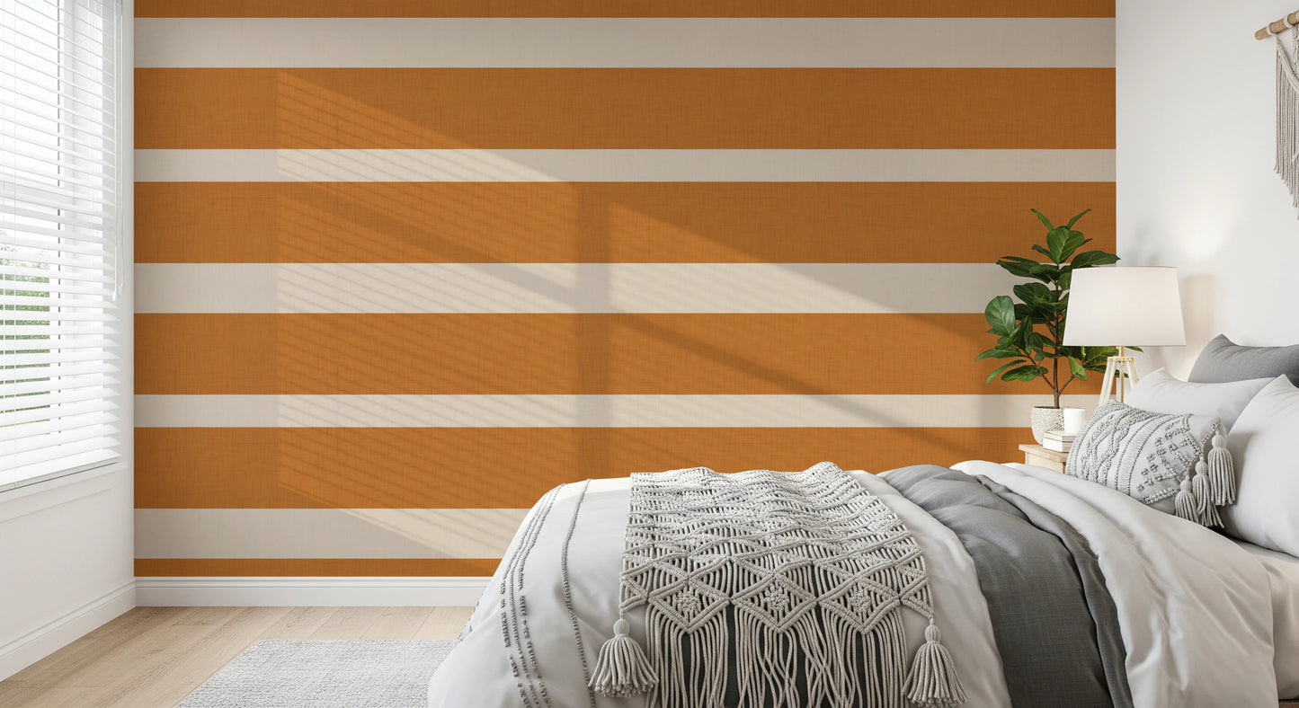 Modern Horizontal Stripe Terracotta Cream  Wallpaper⁠