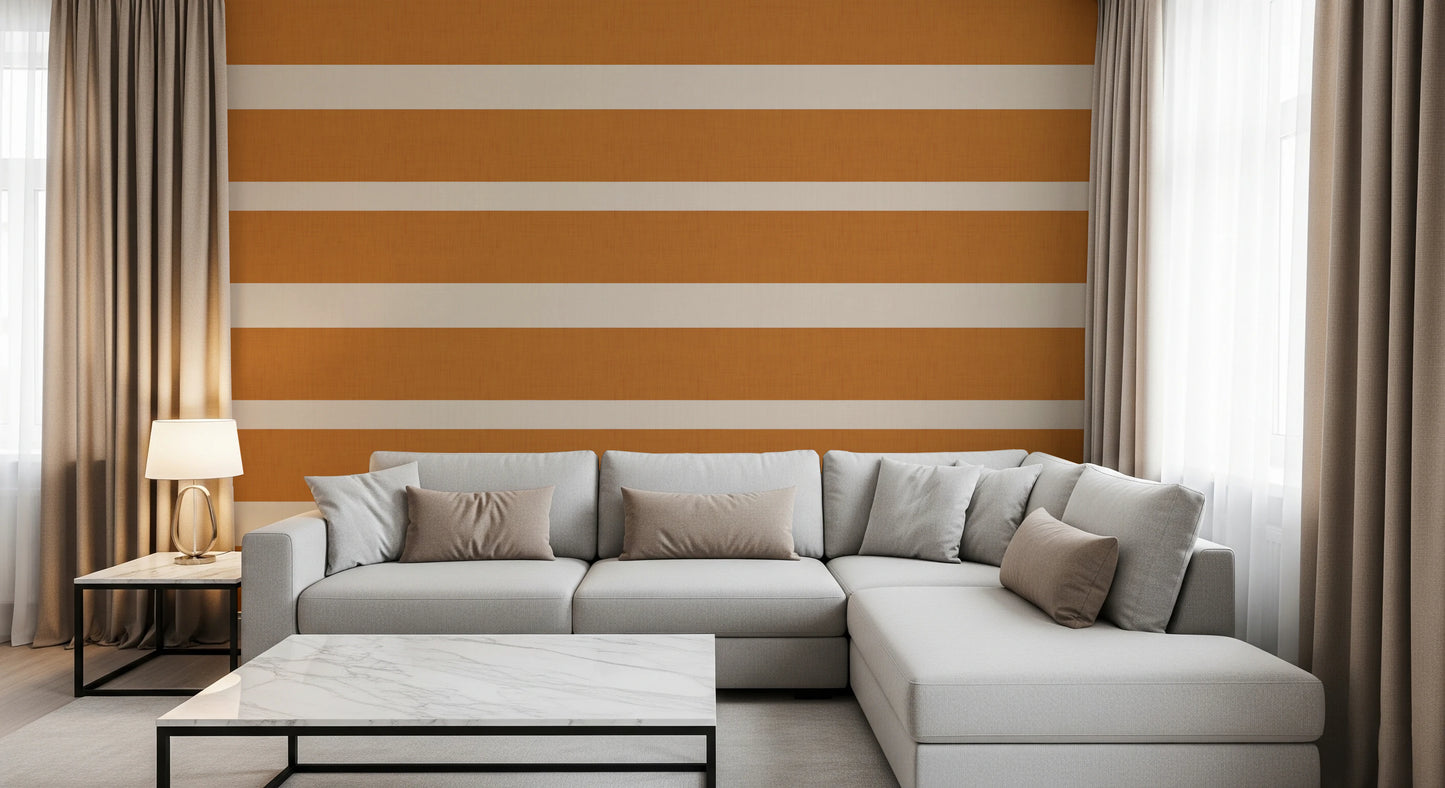 Modern Horizontal Stripe Terracotta Cream  Wallpaper⁠