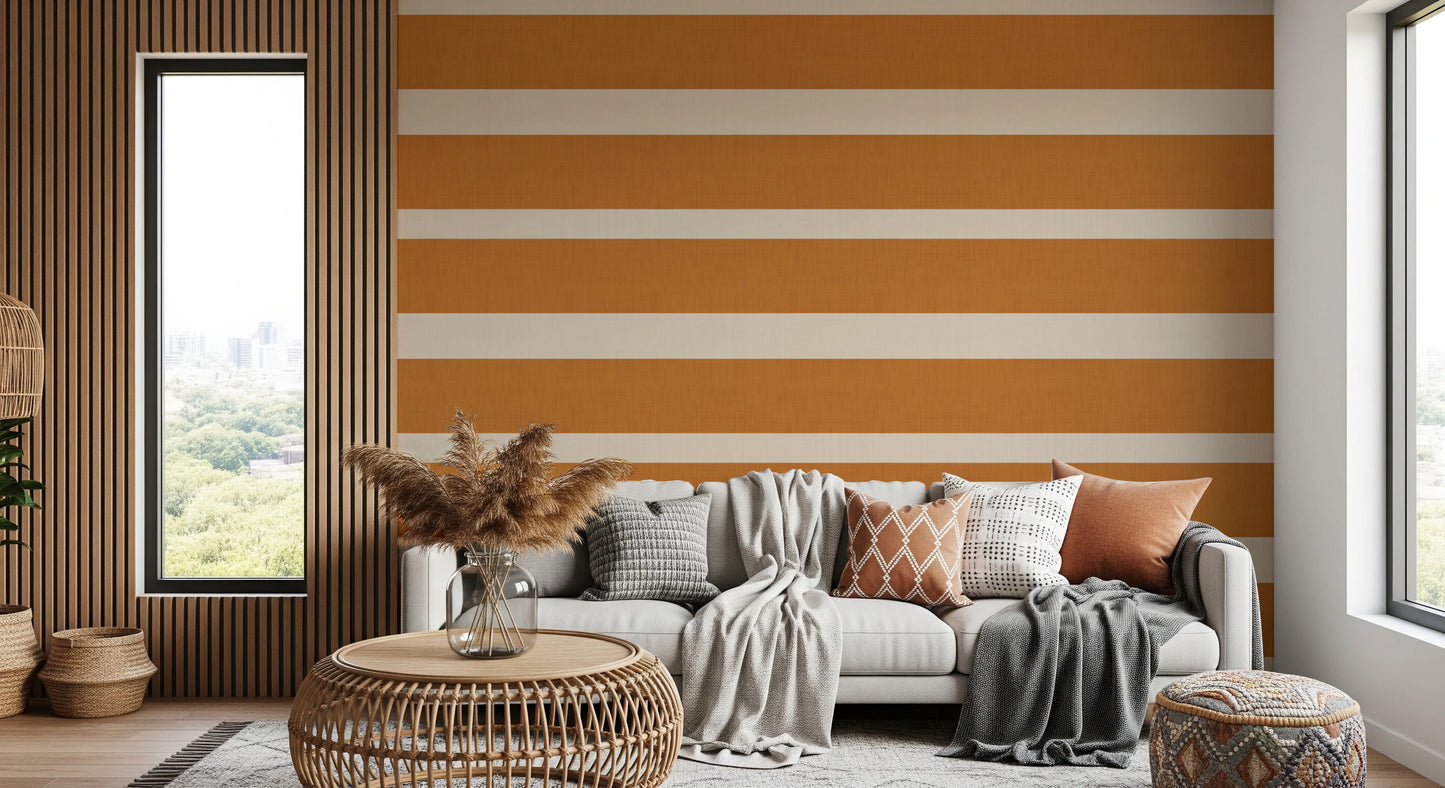 Modern Horizontal Stripe Terracotta Cream  Wallpaper⁠