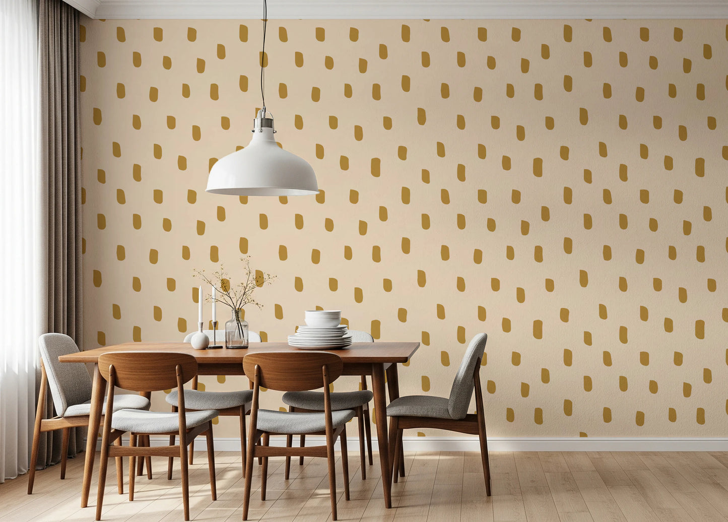 Mid Mod Wildflower Dots - Beige Ocher  Wallpaper⁠