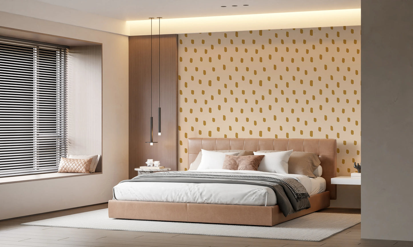 Mid Mod Wildflower Dots - Beige Ocher  Wallpaper⁠