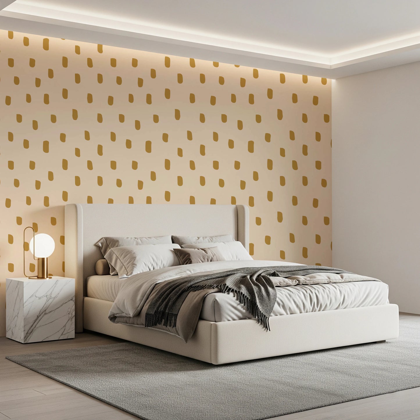 Mid Mod Wildflower Dots - Beige Ocher  Wallpaper⁠