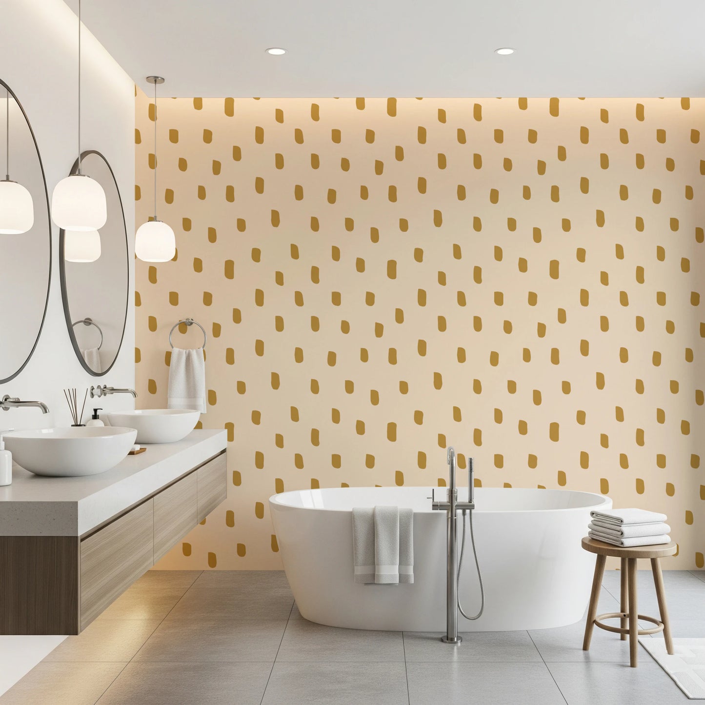 Mid Mod Wildflower Dots - Beige Ocher  Wallpaper⁠