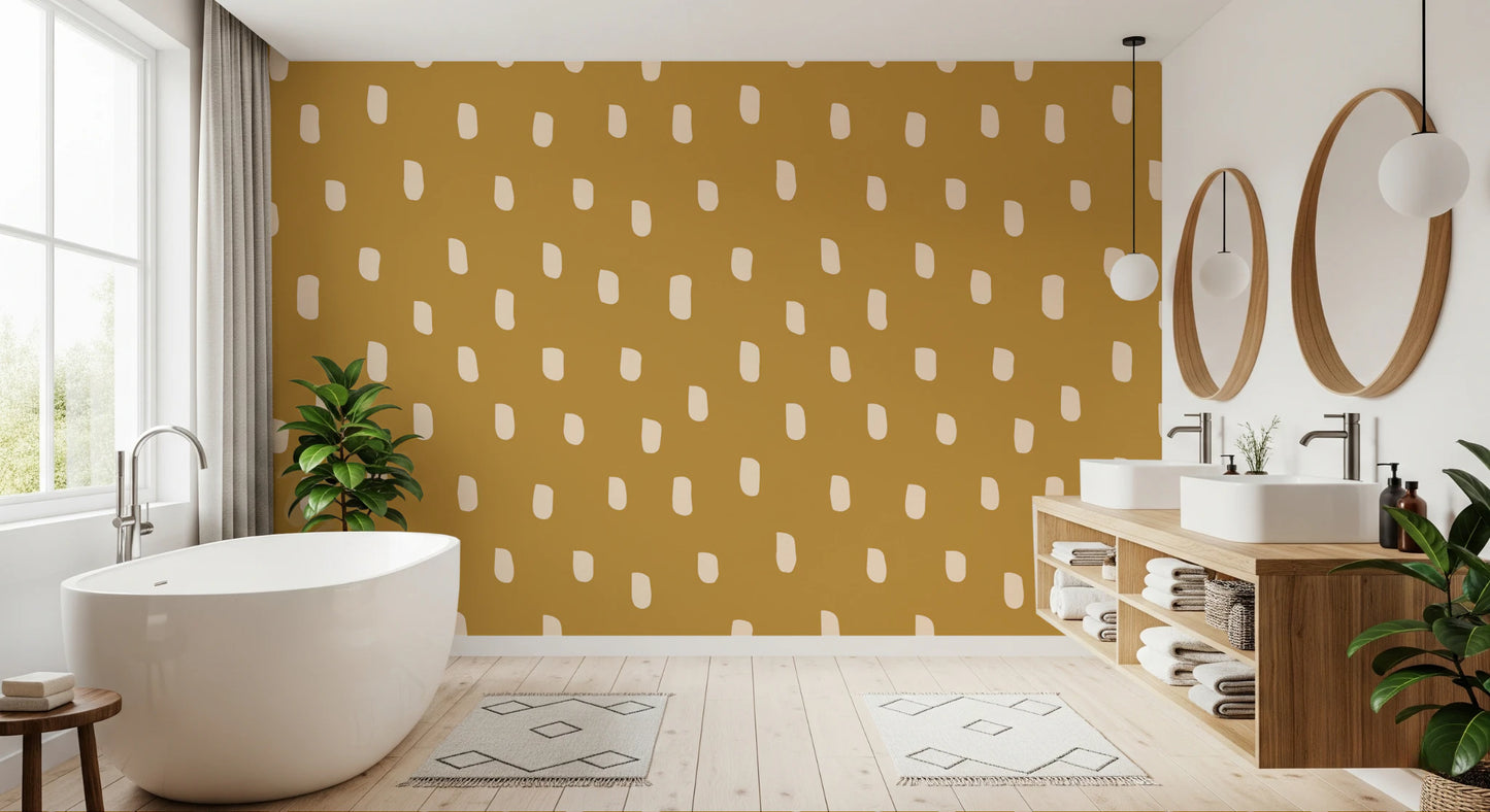 Mid Mod Wildflower Dots - Ocher Beige  Wallpaper⁠