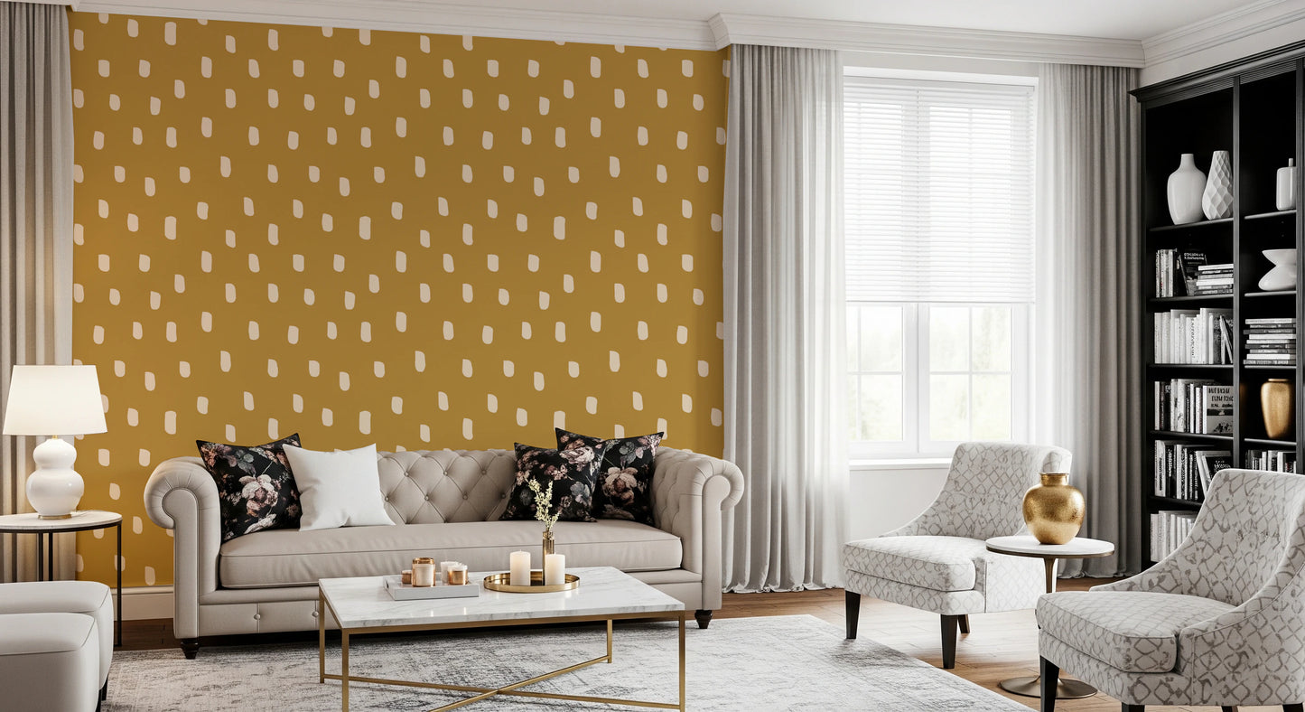 Mid Mod Wildflower Dots - Ocher Beige  Wallpaper⁠