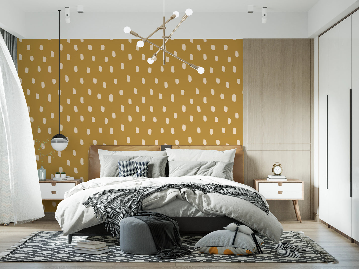 Mid Mod Wildflower Dots - Ocher Beige  Wallpaper⁠