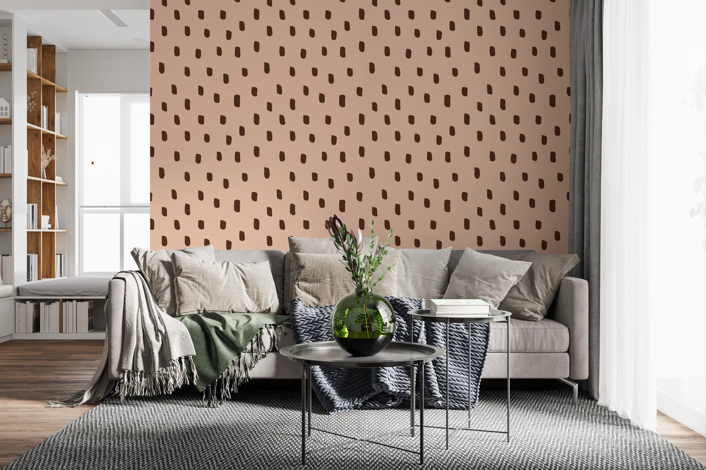 Mid Mod Wildflower Dots - Pink Brown  Wallpaper⁠