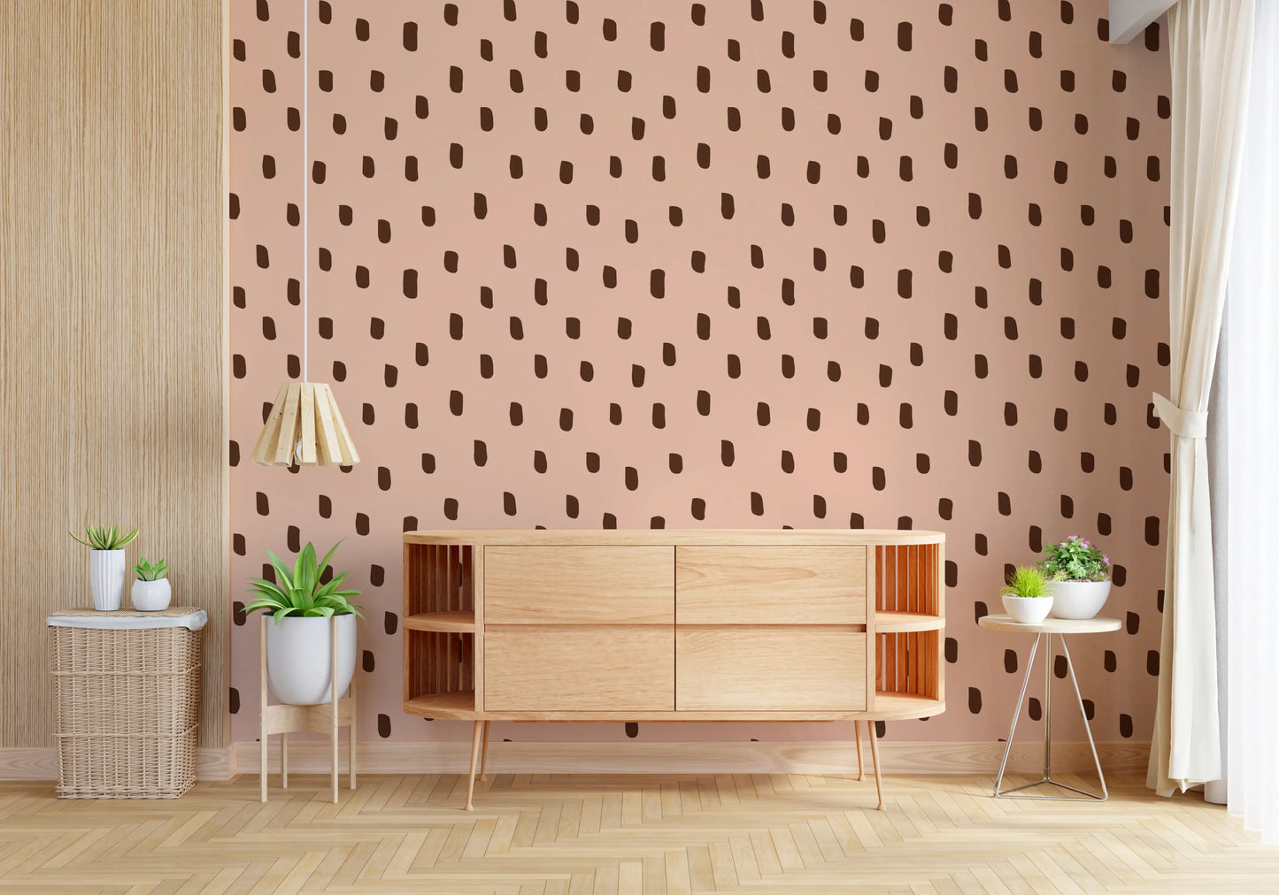 Mid Mod Wildflower Dots - Pink Brown  Wallpaper⁠