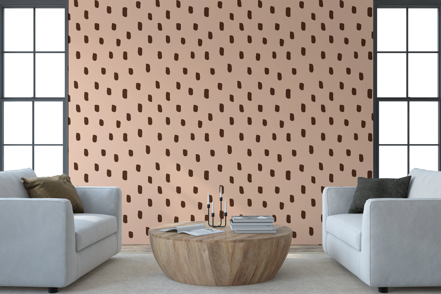 Mid Mod Wildflower Dots - Pink Brown  Wallpaper⁠