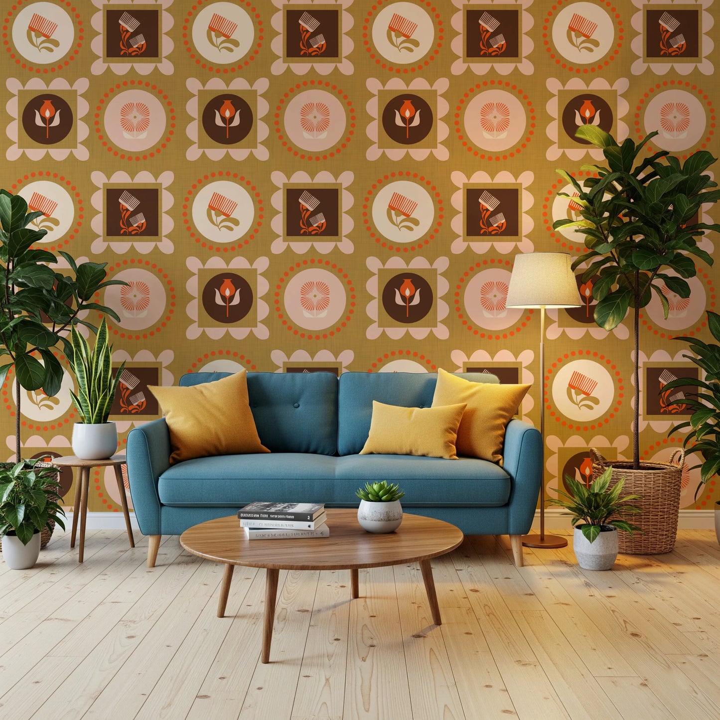 Mid Mod Wildflower Frames - Botanical Collage Cream Terracotta  Wallpaper⁠