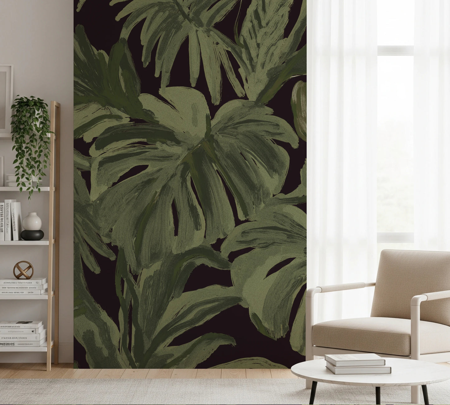 Jungle Monstera Tropical Midnight  Wall Mural