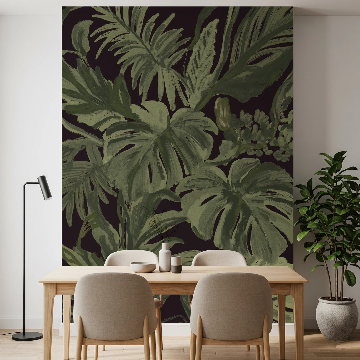 Jungle Monstera Tropical Midnight  Wall Mural