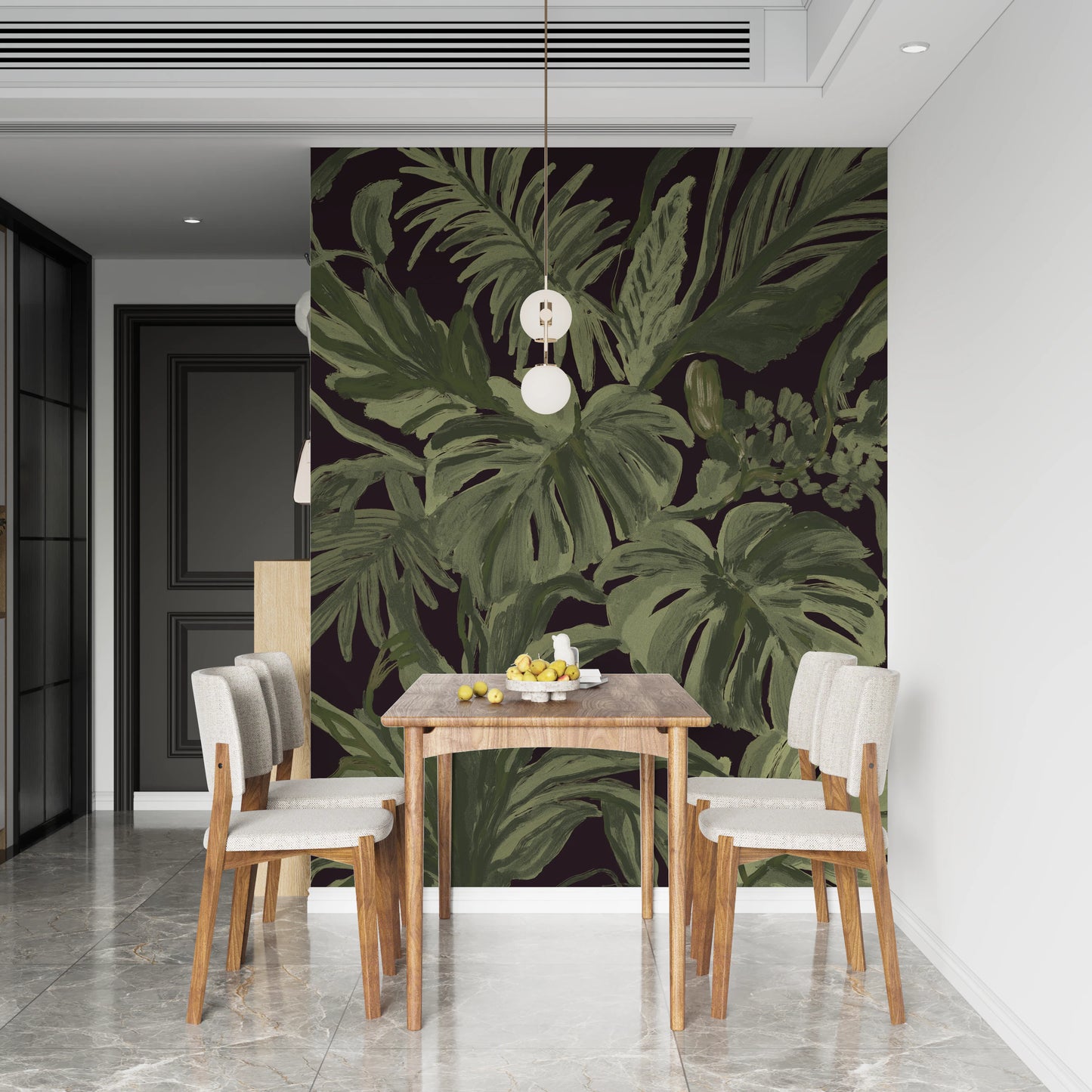 Jungle Monstera Tropical Midnight  Wall Mural