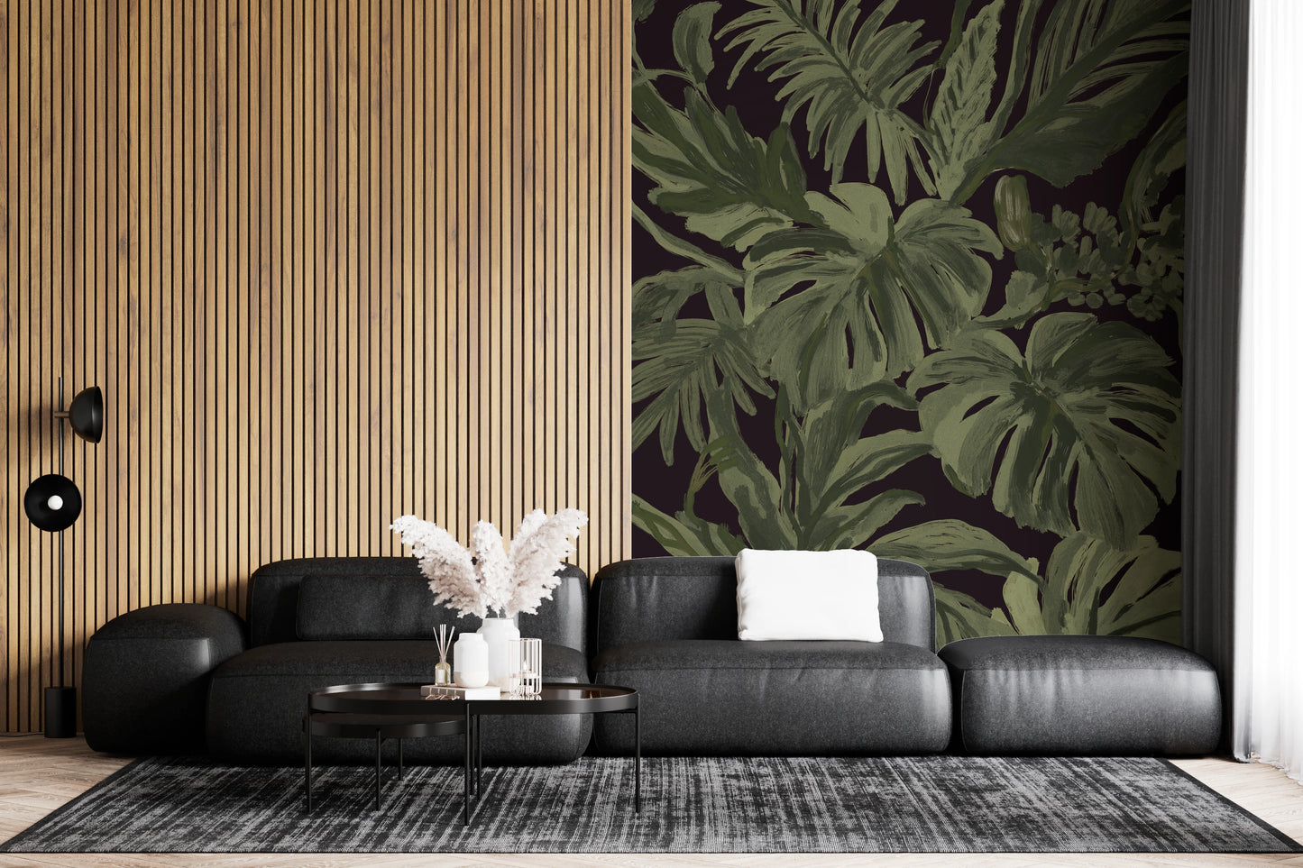 Jungle Monstera Tropical Midnight  Wall Mural