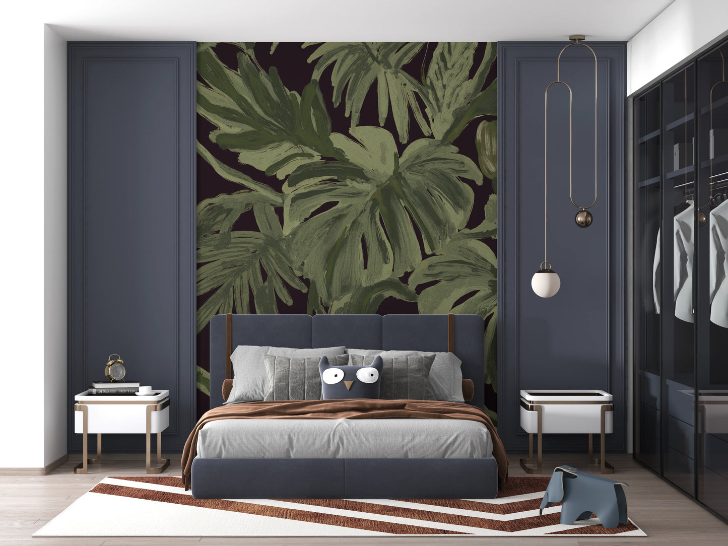 Jungle Monstera Tropical Midnight  Wall Mural