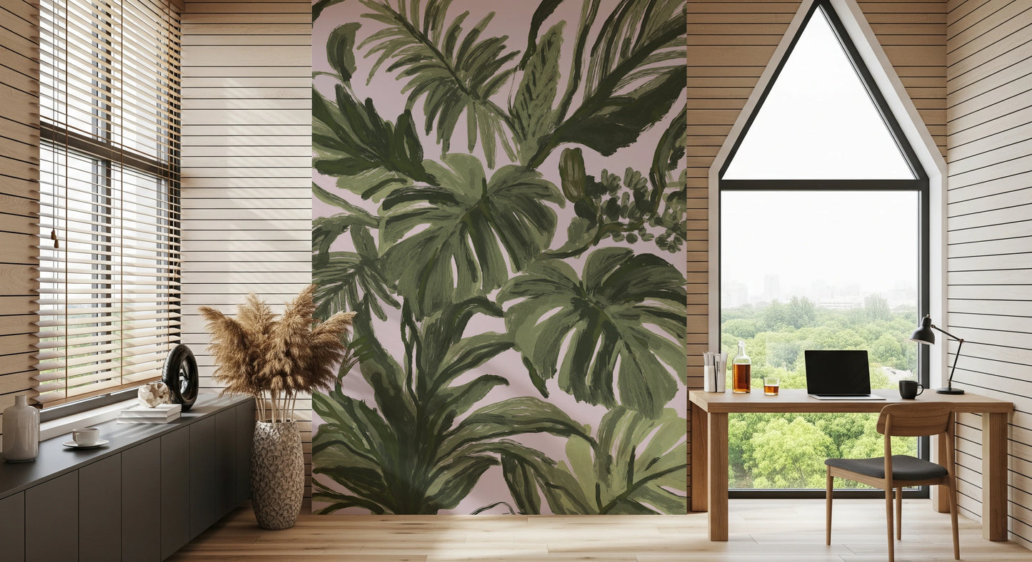 Painterly Palms Blush Tropical Foliage  Wall Mural