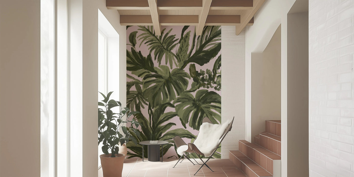 Painterly Palms Blush Tropical Foliage  Wall Mural